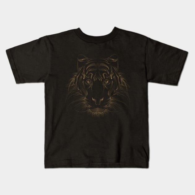 Gold Serious Brave Tiger Face For Dark Background Chinese New Year Kids T-Shirt by ActivLife